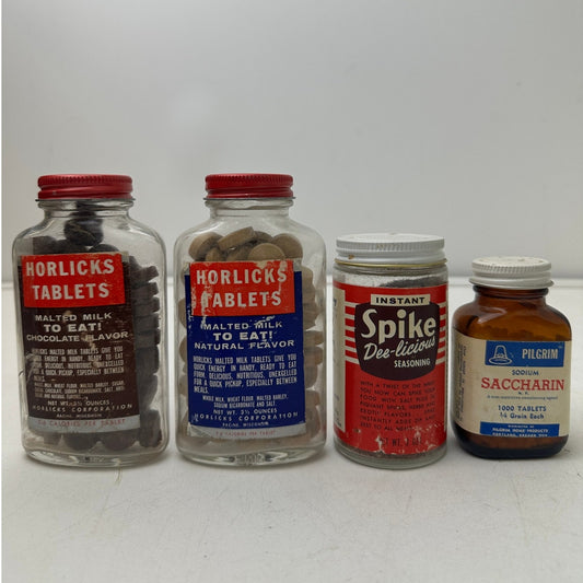 Vintage Kitchen Collectible Bottles Lot | Horlicks, Spike, Pilgrim