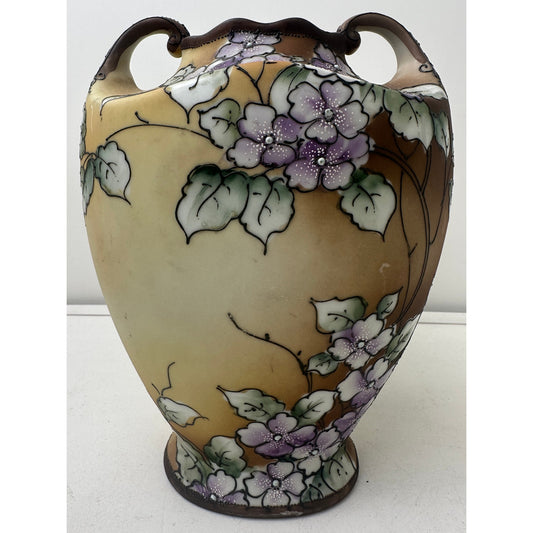 Vintage Nippon Noritake Hand-Painted Double-Handled Floral Porcelain Vase