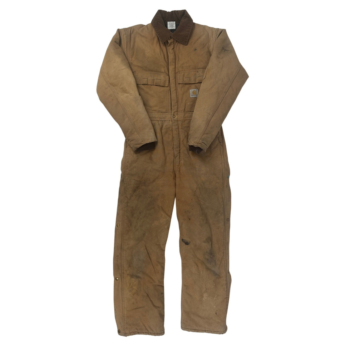 Vintage 1980s Carhartt 968QZ Brown Duck Quilt-Lined Coveralls Men's Sz 38R