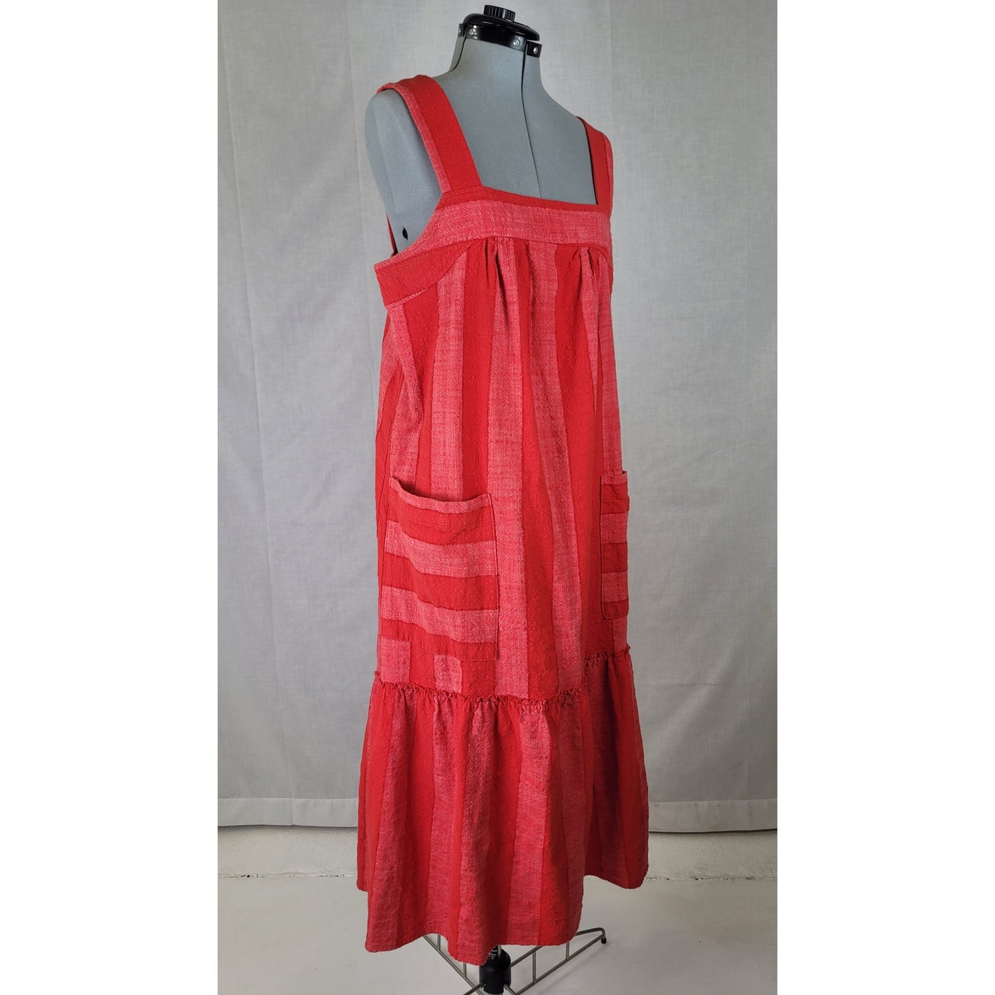 Anthropologie Maeve Tonal Striped Sleeveless Midi Dress Red Palette Sz M