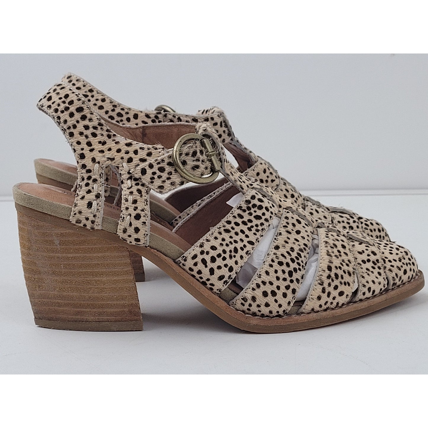 Jeffrey Campbell Leopard Print Calf Hair Strappy Bootie Heels Sz 6.5 EUC