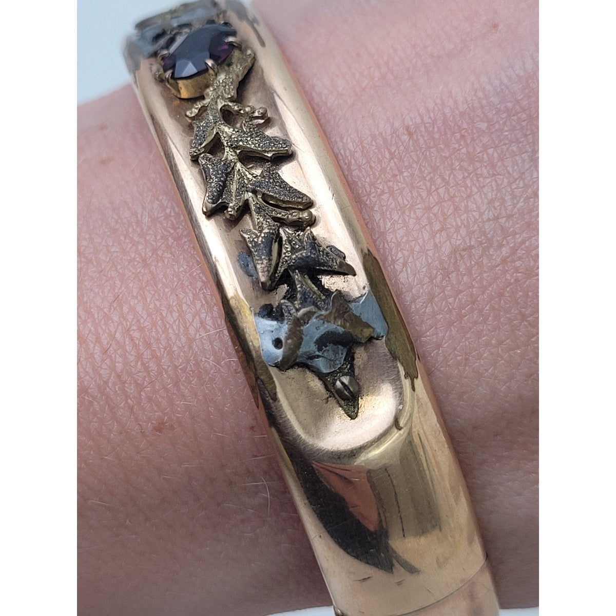 Antique 10K Gold-Filled Amethyst Hinged Bangle Stamped W & SB 1912
