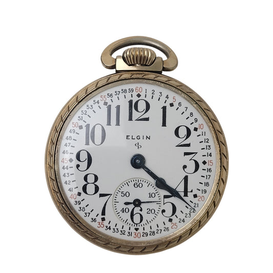 VTG Elgin Railroad-style Pocket Watch Montgomery Dial 15J 10K Rolled Gold Plate