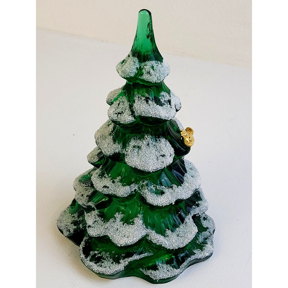 VTG 1990s Fenton Art Glass Christmas Tree w Metallic Gold Bird 6" Tall Signed