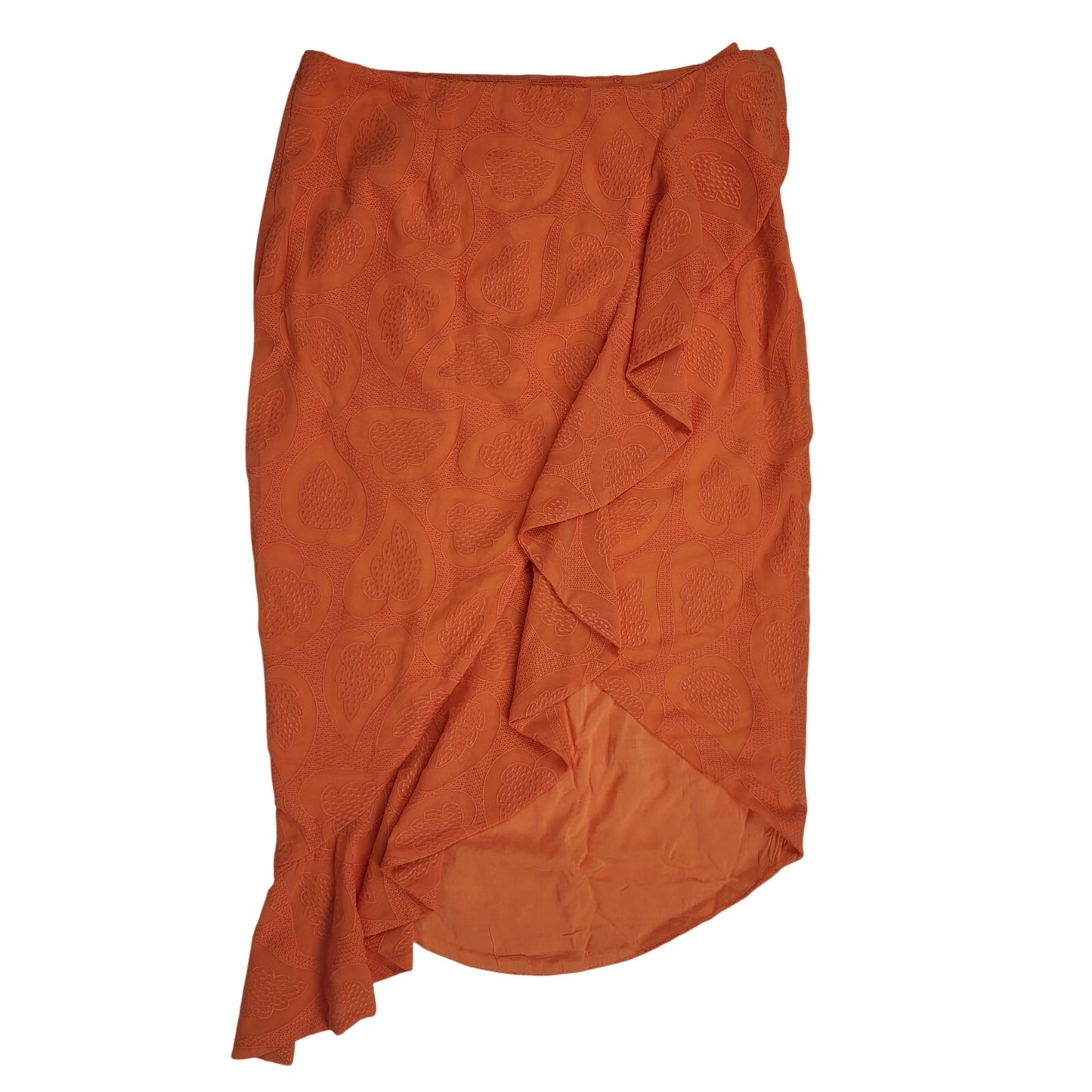 Anthropologie Maeve Slim Ruffle Wrap Skirt Sunset Orange Women's Sz 10