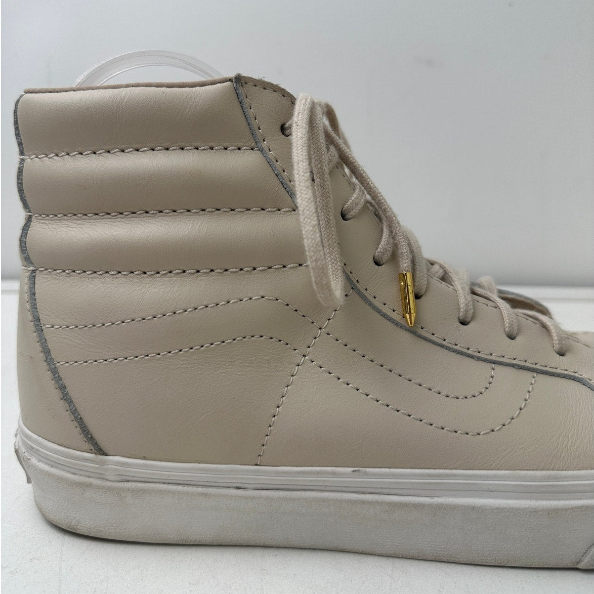 Vans Sk8-Hi Reissue DX Leather Beige Cream Skate Shoes Women's Sz 10