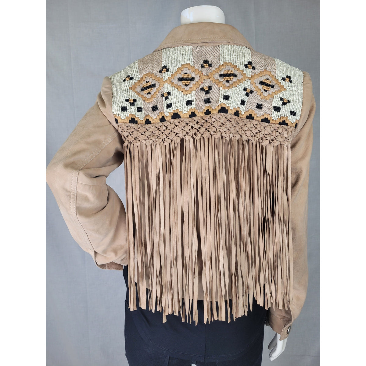 Zara Woman Outerwear Goat Leather Fringed Embroidered Beaded Western Jacket Sz M
