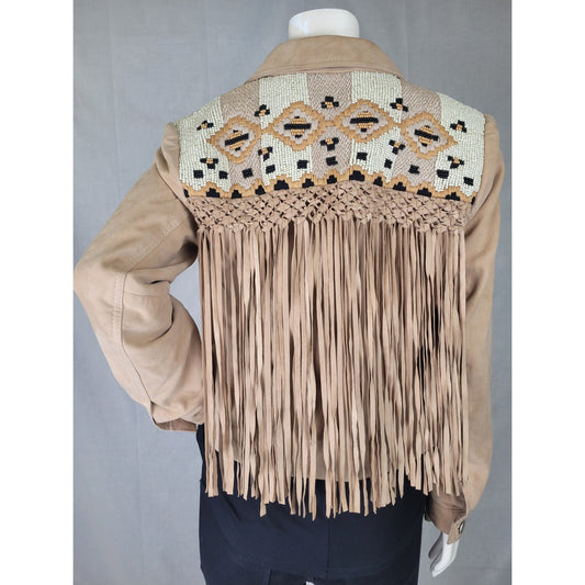 Zara Woman Outerwear Goat Leather Fringed Embroidered Beaded Western Jacket Sz M