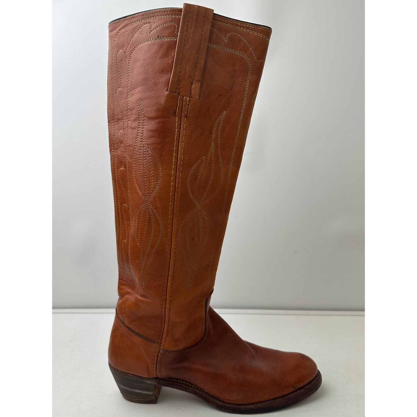 Vintage Frye Campus Cognac Leather Tall Western Boots Women's Sz 7.5