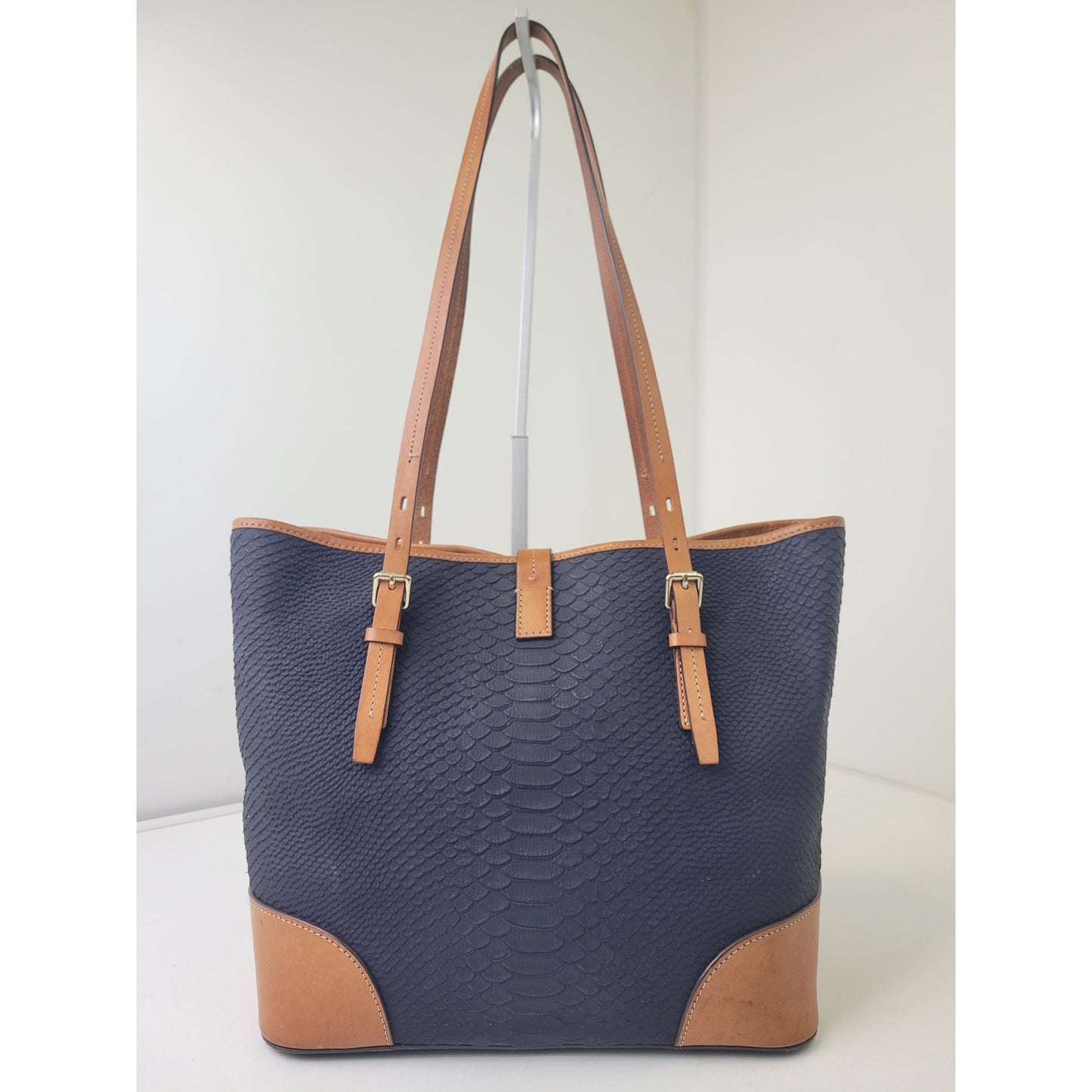 Dooney & Bourke Claremont Python Embossed Leather Tote Bag Navy & Brown