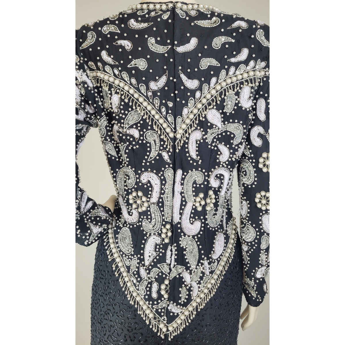 1980s SCALA Milano Paris Silk Beaded Sequined Cocktail Evening Dress Sz S/M