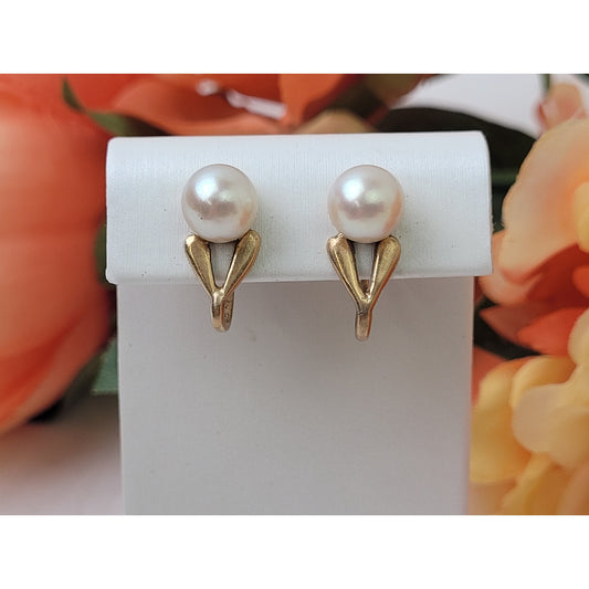 VTG 10K Yellow Gold Pearl Earrings w 14K Yellow Gold Screw Back Closure | 4.47 g