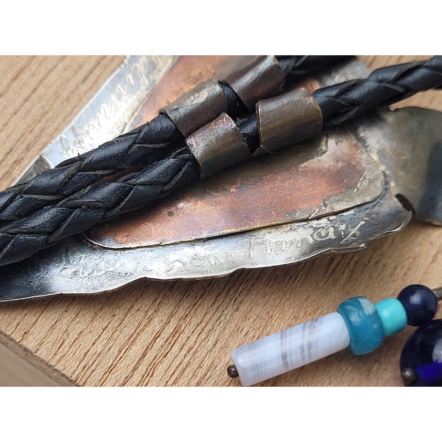 VTG Handmade Sterling Silver Bolo Tie Animal Head w Turquoise & Beaded Accents
