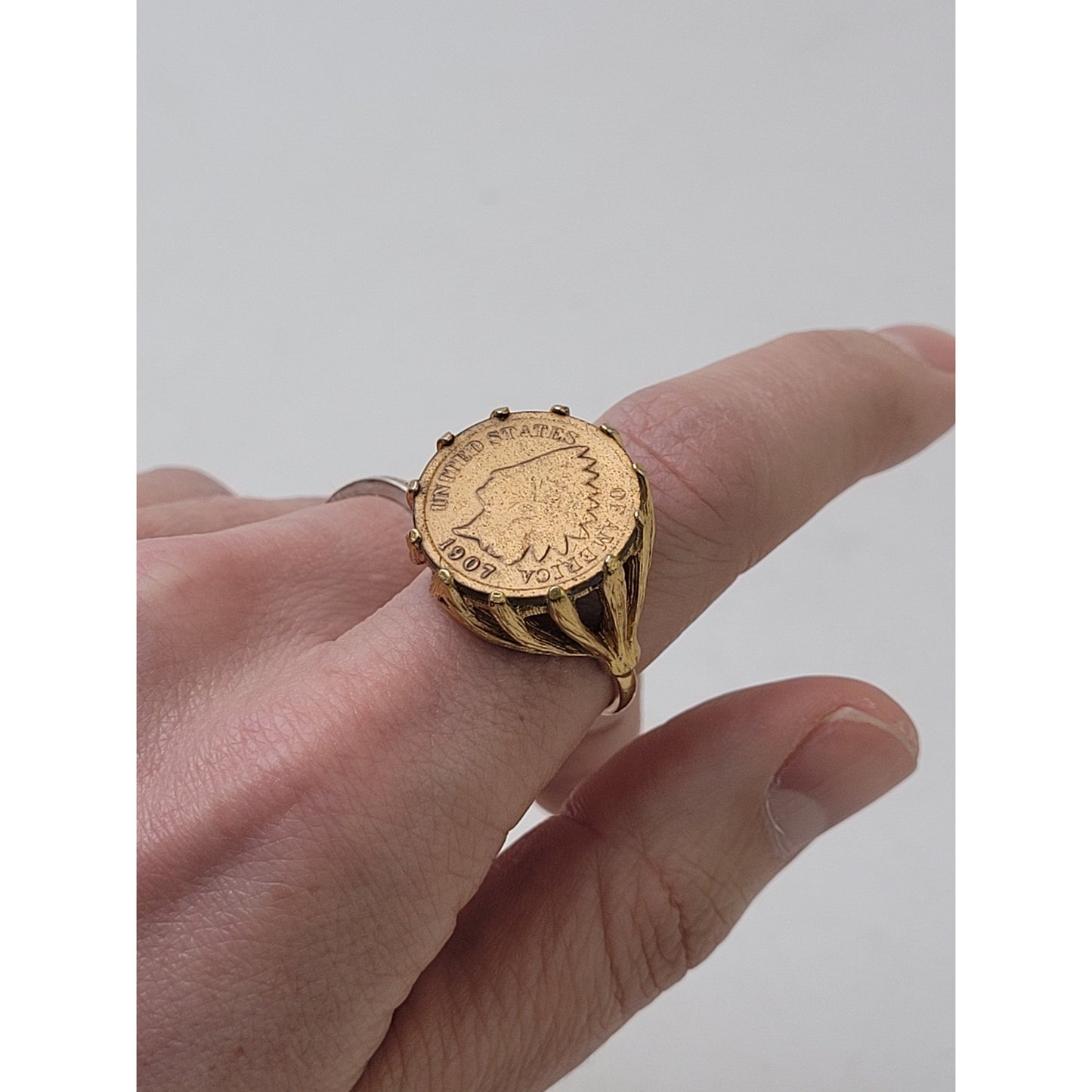 Vintage 1907 Penny Ring 18K GE Gold Electroplated Band | Sz 8.75