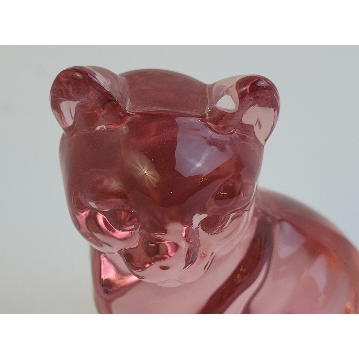 Vintage Fenton Glass Light Pink Cranberry Sitting Cat Kitten Figurine 3.75" H