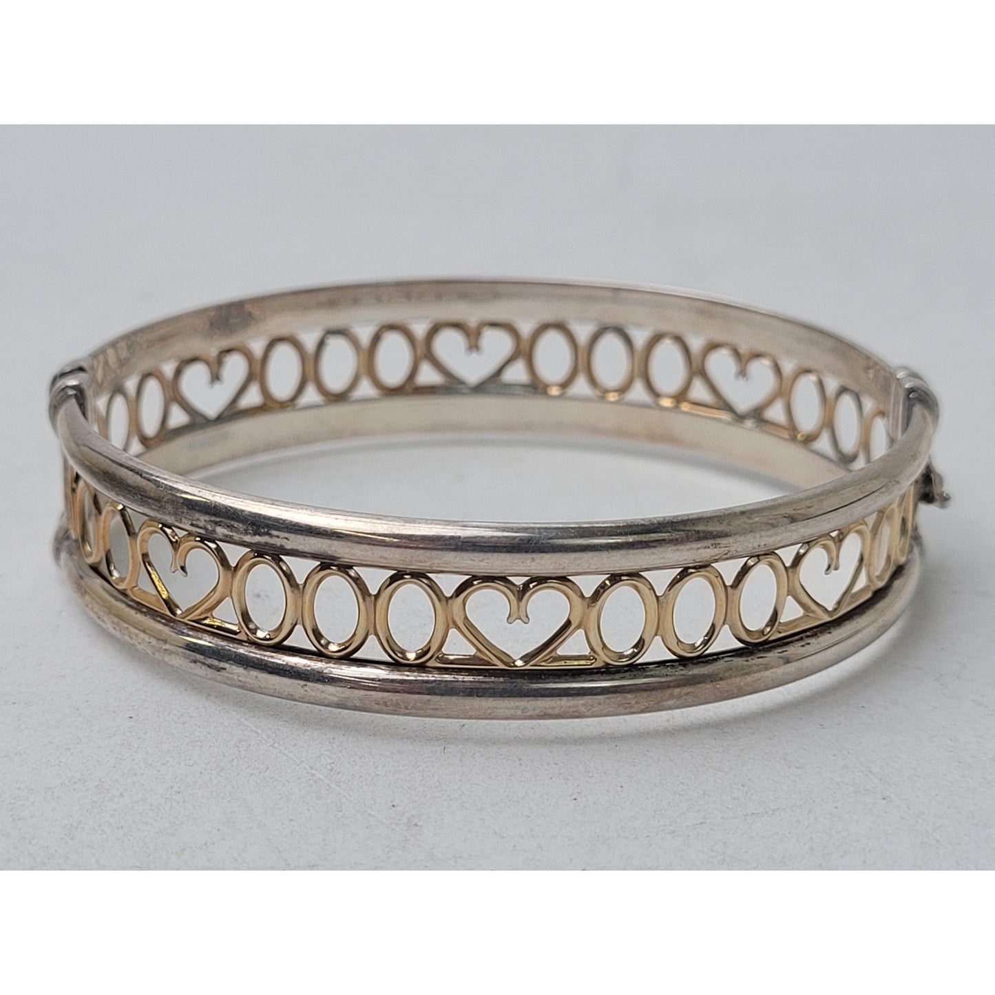 Alwand Vahan 14K Yellow Gold 925 Sterling Silver Bangle Hearts Hinged Bracelet