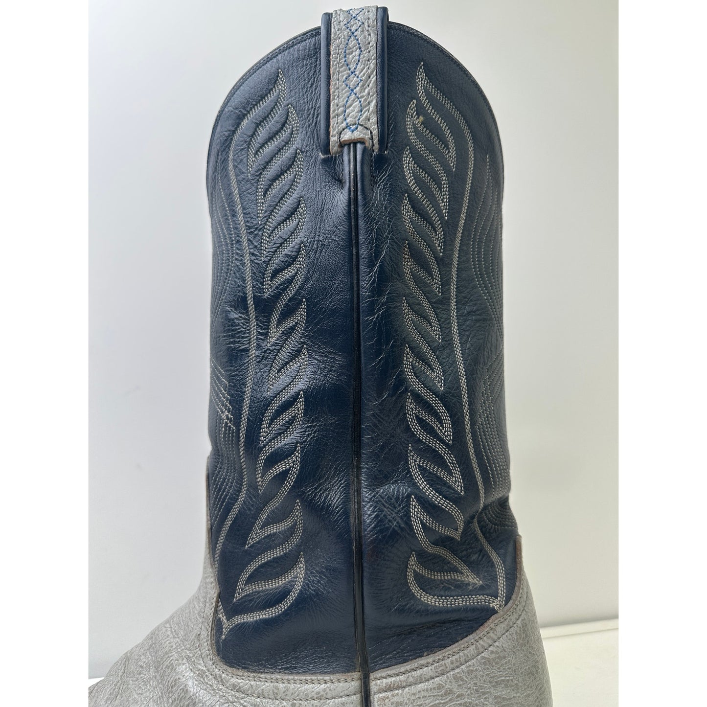 Vintage Tony Lama Blue & Gray Antelope Leather Western Cowboy Boots Men's Sz 13