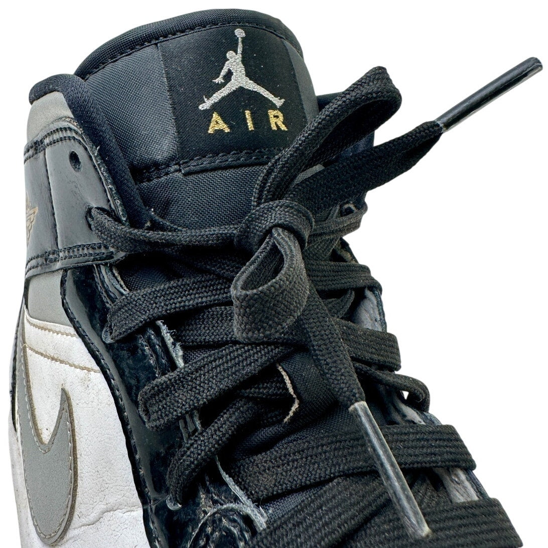 Nike Air Jordan 1 Mid SE Patent Black White Metallic Silver Men's Sz 8.5