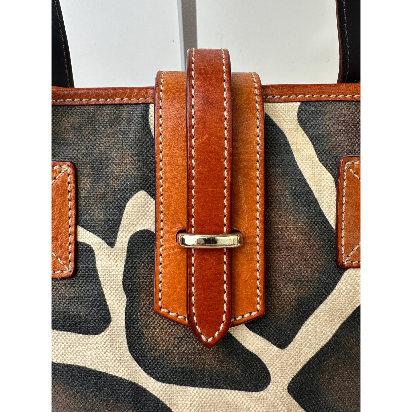 Vintage Dooney & Bourke Giraffe Print Canvas Tote Bag W/ Charms