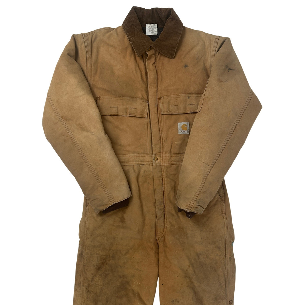 Vintage 1980s Carhartt 968QZ Brown Duck Quilt-Lined Coveralls Men's Sz 38R