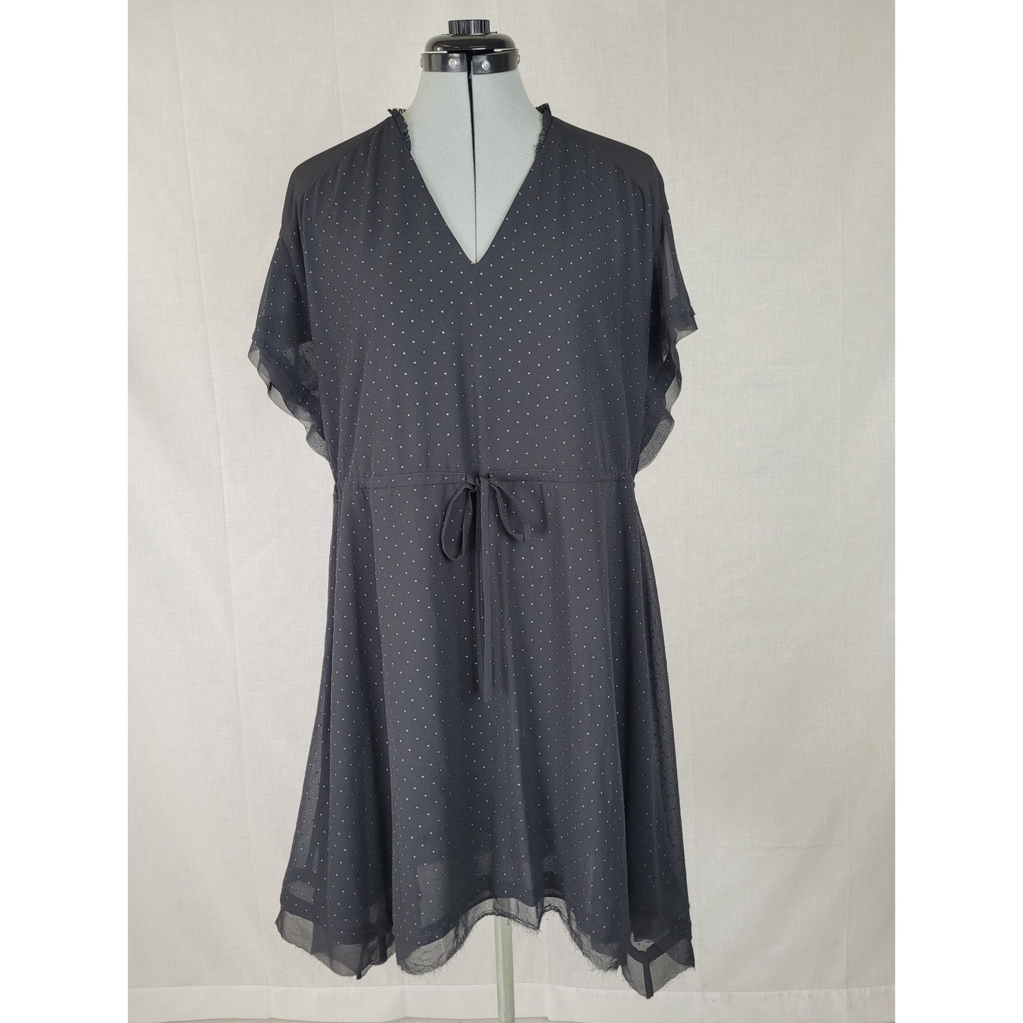 ALLSAINTS Keira Shimmer Flutter Sleeve Handkerchief Hem Dress Sz M