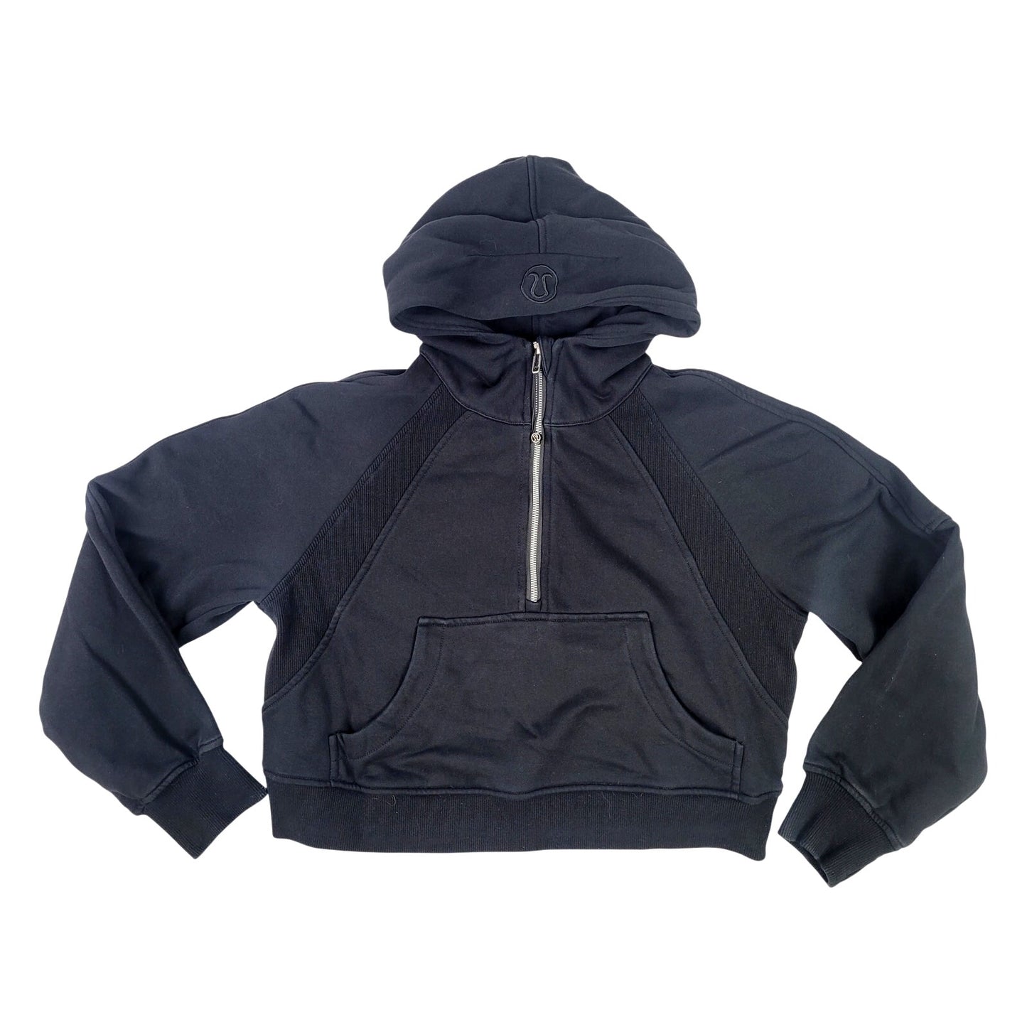 Lululemon Scuba Half-Zip Black Hoodie Cropped Boxy Fit Thumb Holes Sz 8 (M)