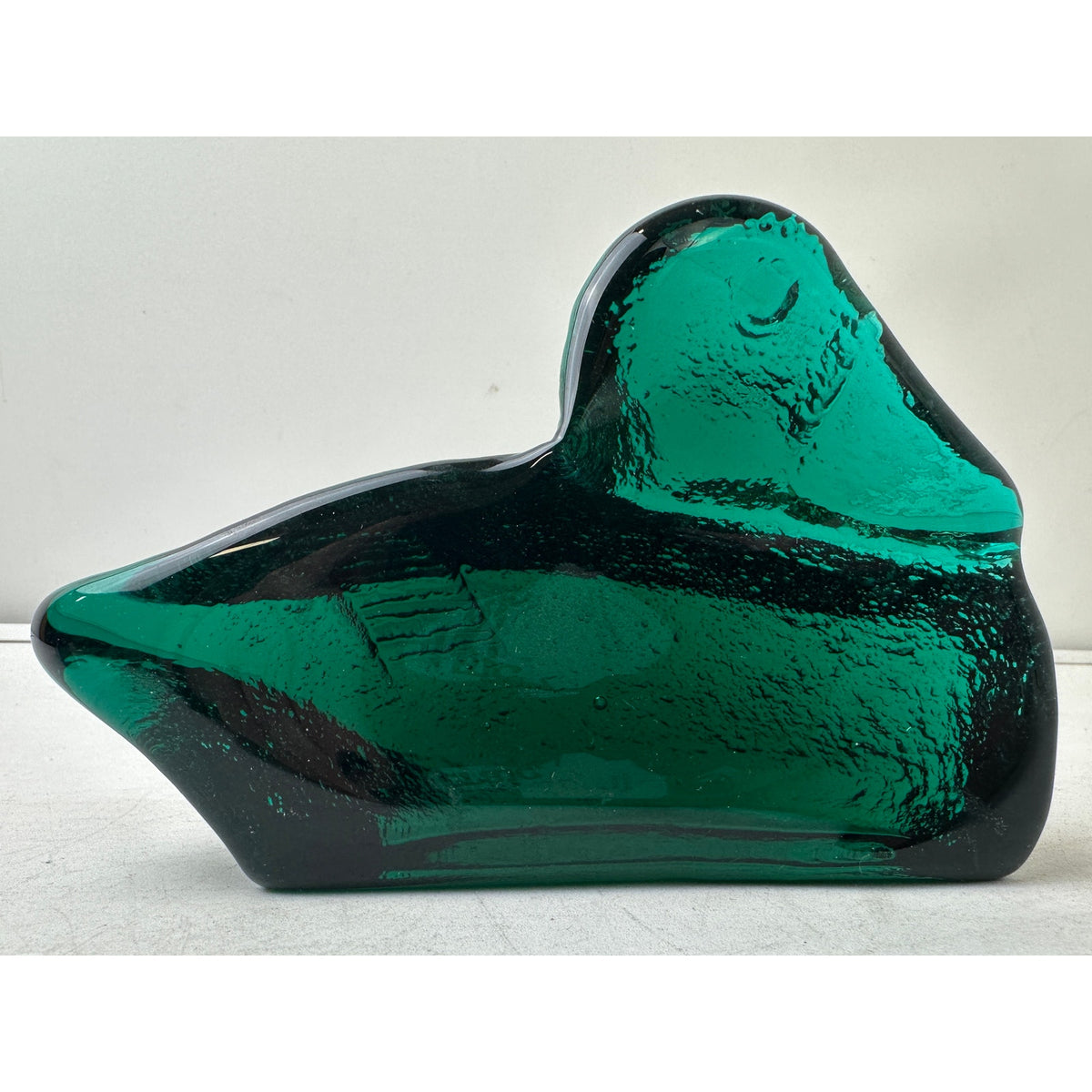 Vintage Blenko Emerald Green Textured Glass Duck Pair of Bookends