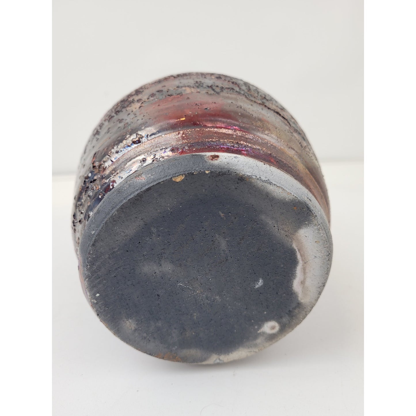 Raku Metallic Glaze Pottery Vase 8 1/4" Tall Unsigned