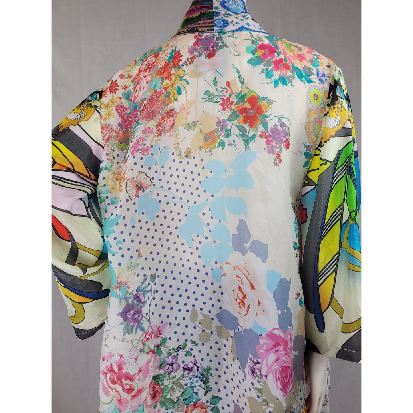Johnny Was Multicolor Patchwork Silk Kimono Jacket Bohemian Style Sz S