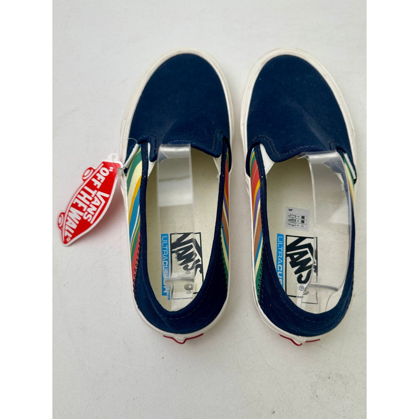 NEW Vans Slip-On SF "Retro Stripes" Dress Blues Canvas Sneakers W 8 / M 6.5