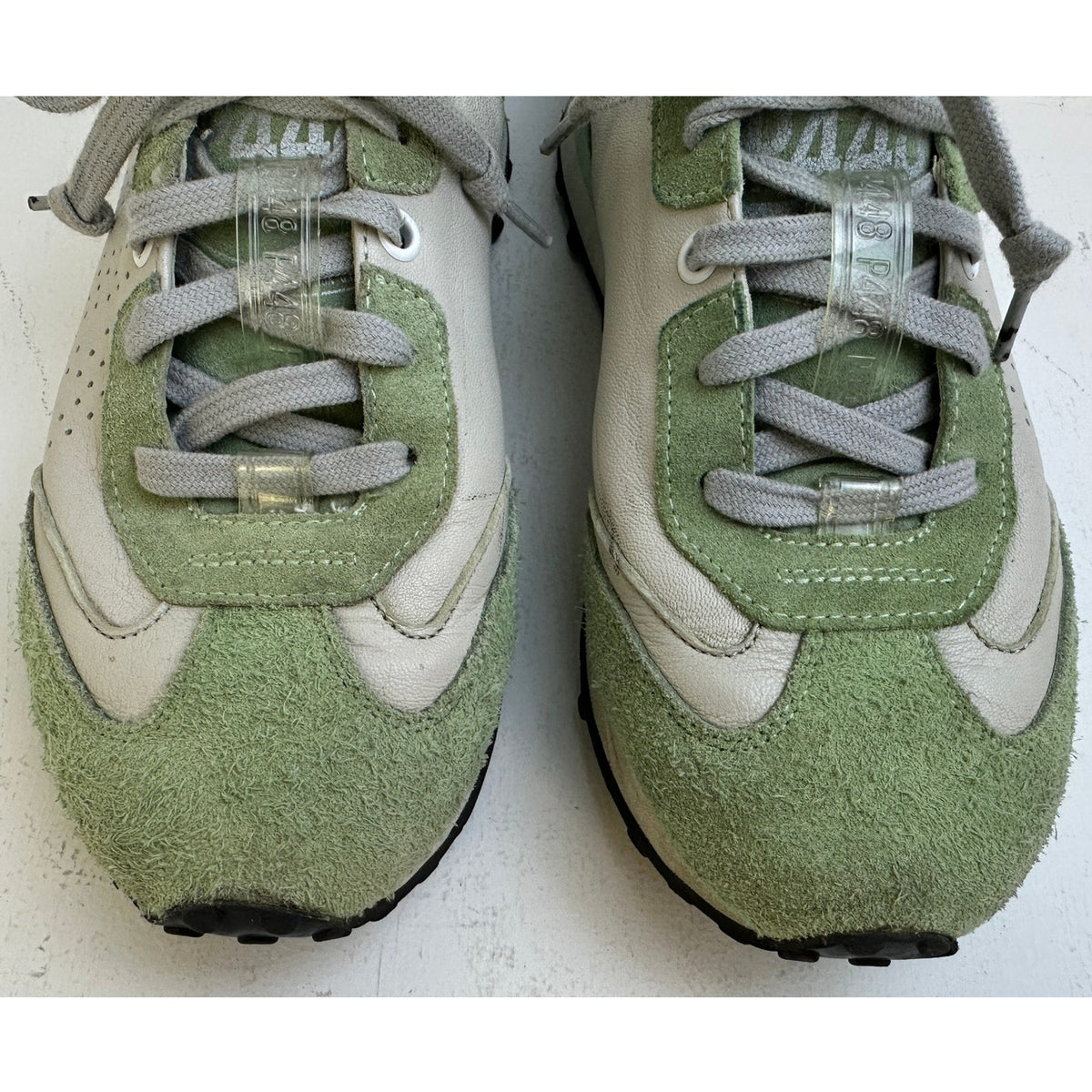 P448 John Sage Green & Cream Suede Leather Low-Top Sneakers Women's Size 38