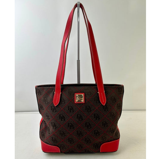 Dooney & Bourke Gretta Signature Brown / Red Monogram Coated Cotton Purse