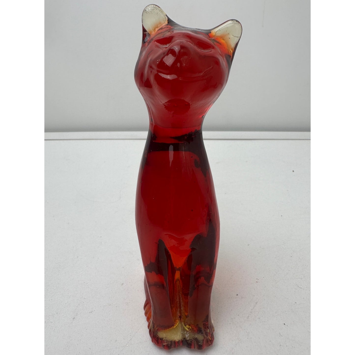 Vintage Kanawha Amberina Glass Smiling Cat Figurine