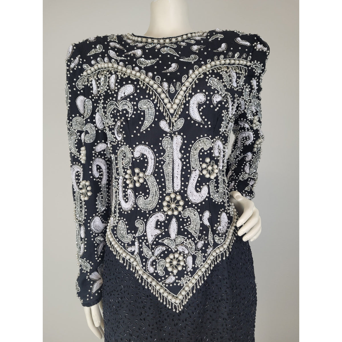 1980s SCALA Milano Paris Silk Beaded Sequined Cocktail Evening Dress Sz S/M