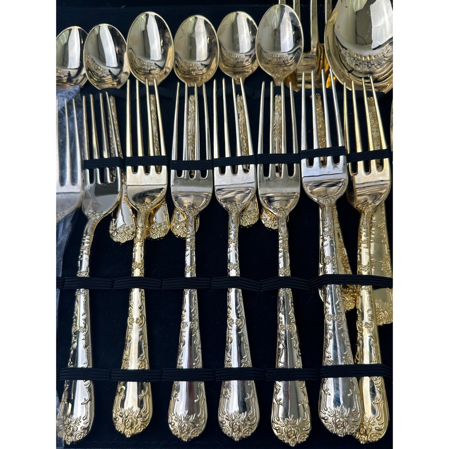 WM. Rogers & Son Enchanted Rose Gold Plated Flatware Set 62 PC Some New & Sealed