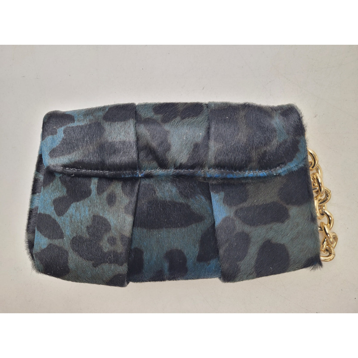 Henri Bendel Milliner Calf Hair Wristlet Clutch Green Blue Multicolor w Box