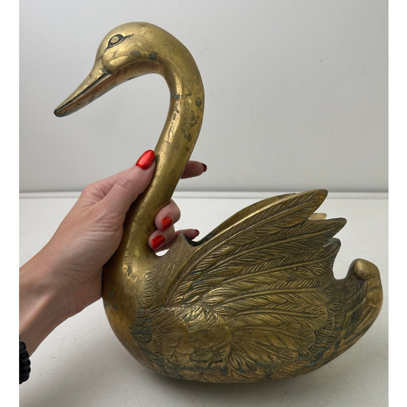 Vintage Mid-Century Brass Swan Planter