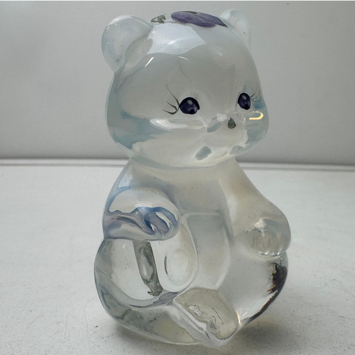 Vintage Fenton French Opalescent Hand Painted Sitting Bear Figurine Signed