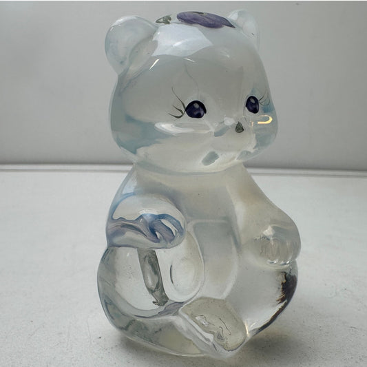 Vintage Fenton French Opalescent Hand Painted Sitting Bear Figurine Signed