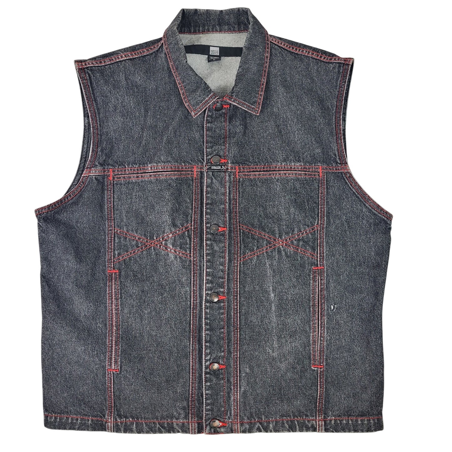 Vintage Y2K Marithe + Francois Girbaud Denim Vest Black Red Stitching Men's Sz XL