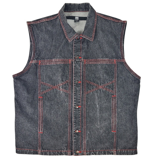 Vintage Y2K Marithe + Francois Girbaud Denim Vest Black Red Stitching Men's Sz XL