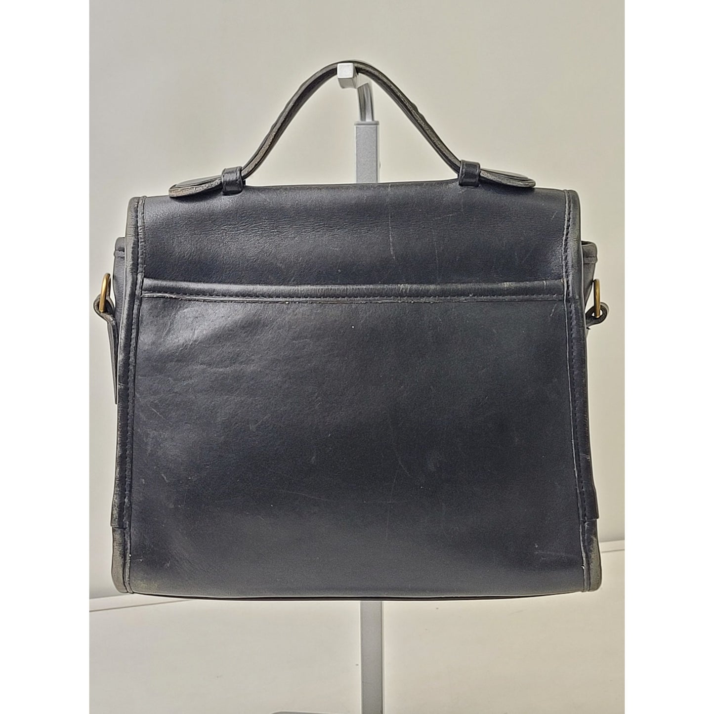 Vintage 90s Coach Court Bag Black Leather Brass Top Handle Purse | No Strap