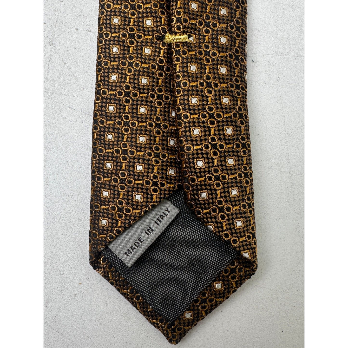 Canali Italy Gold Woven Geometric Micro-Pattern Men's Tie NWT