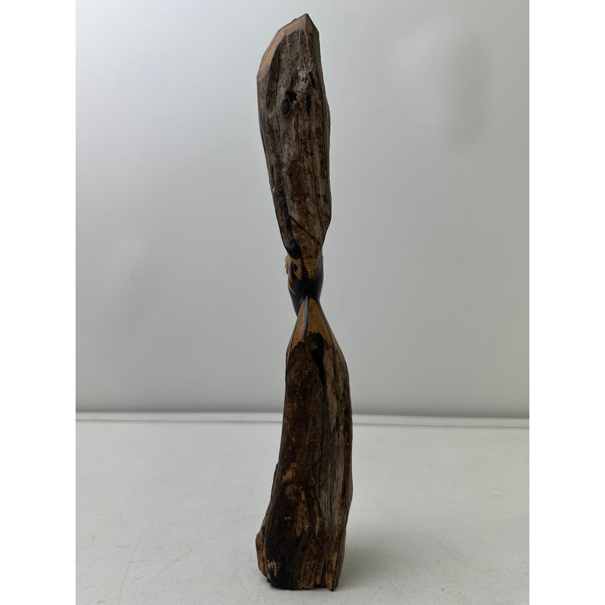 Vintage Hand-Carved Zambian Ebony Wood Two-Tone Tribal Woman Sculpture