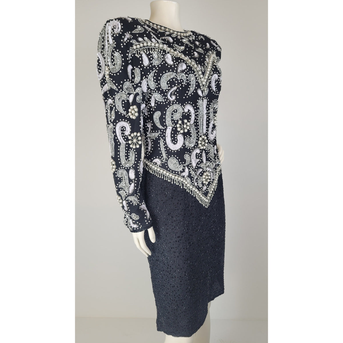 1980s SCALA Milano Paris Silk Beaded Sequined Cocktail Evening Dress Sz S/M