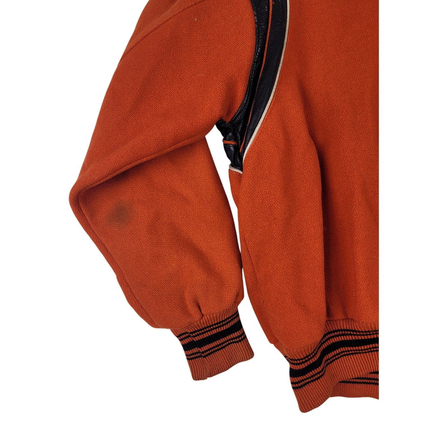 Vintage 1970s Fab-Knit Orange Varsity Jacket Wool w Leather Trim Men's Sz 40