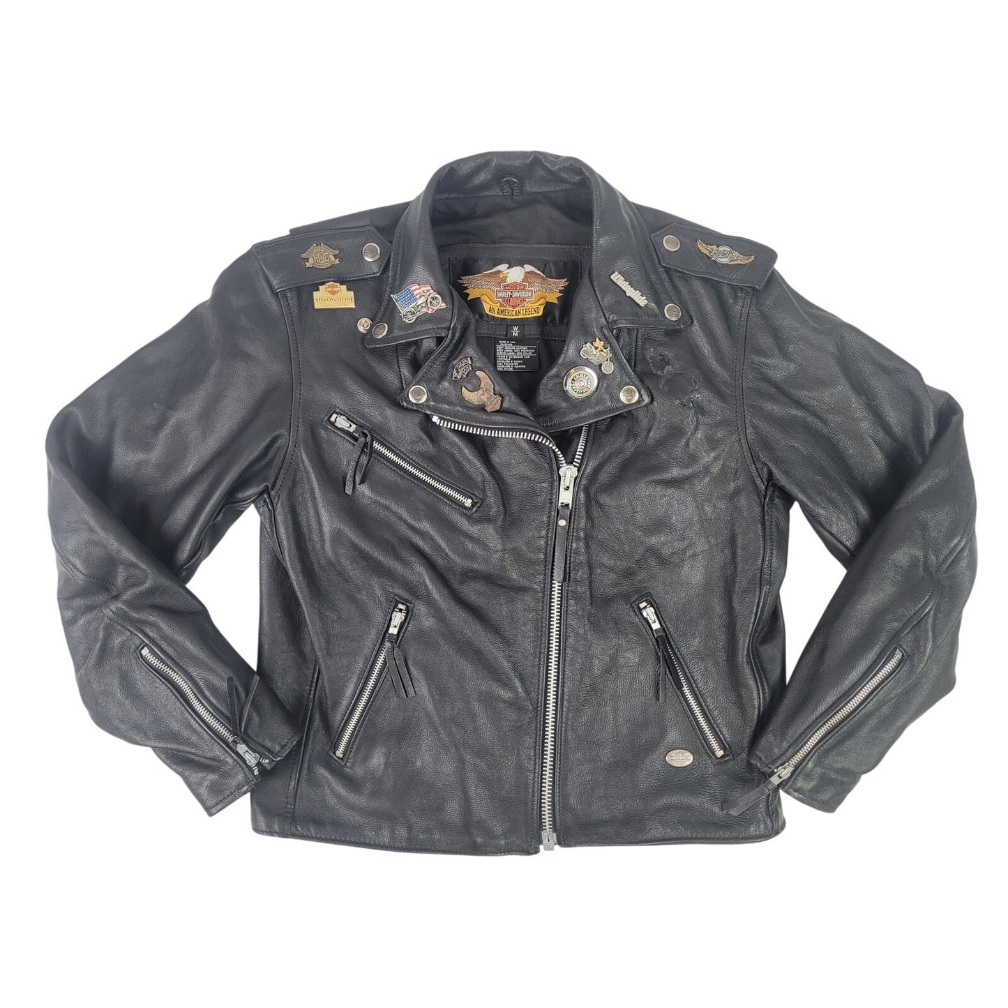Vintage 90s Harley Davidson Black Leather Motorcycle Jacket with Pins Sz M