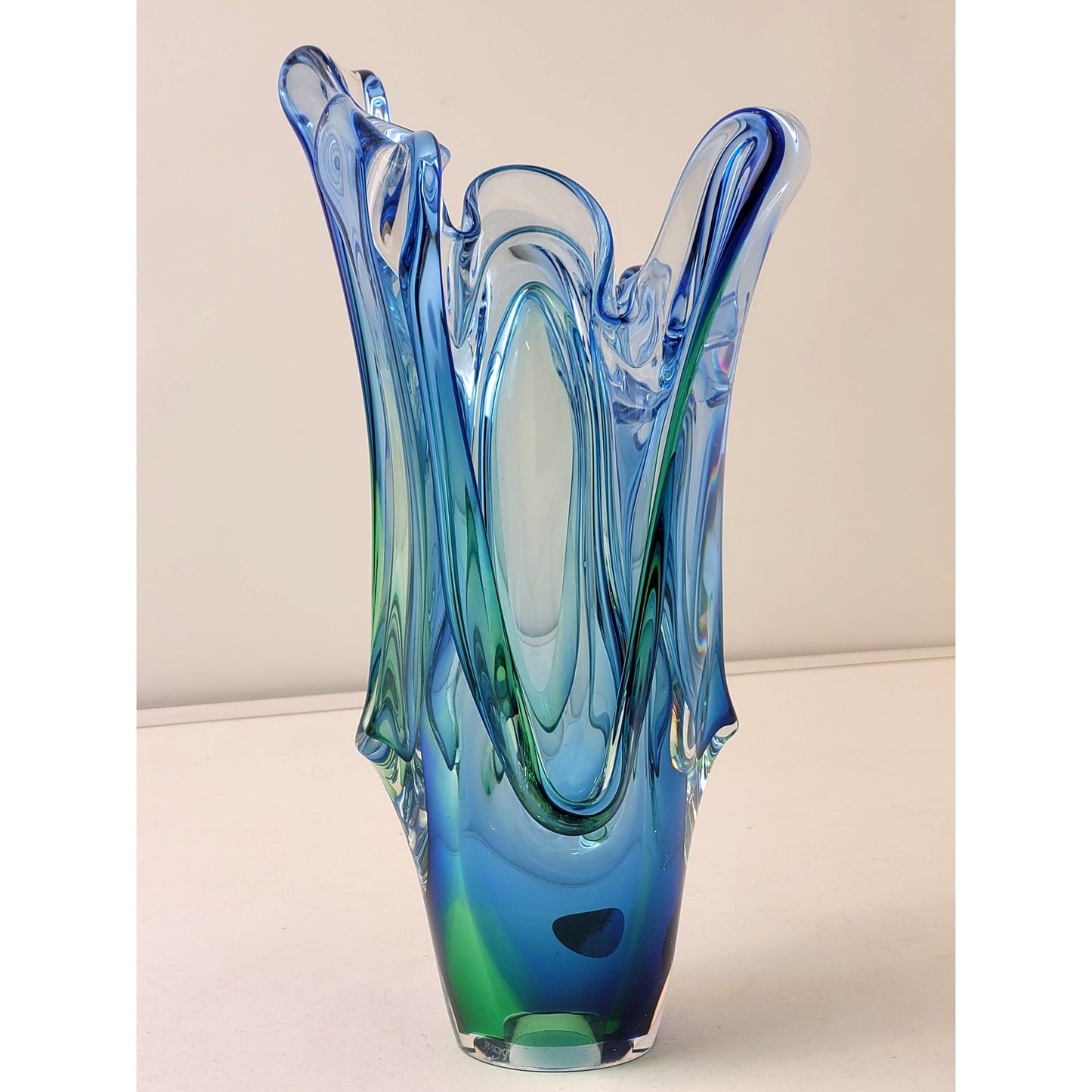 Vintage Adam Jablonski Artisan Hand-Blown Lead Crystal Vase Signed