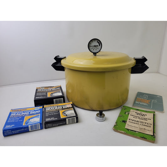 Vintage 12-Quart Presto Pressure Cooker & Canner w Accessories in Harvest Gold