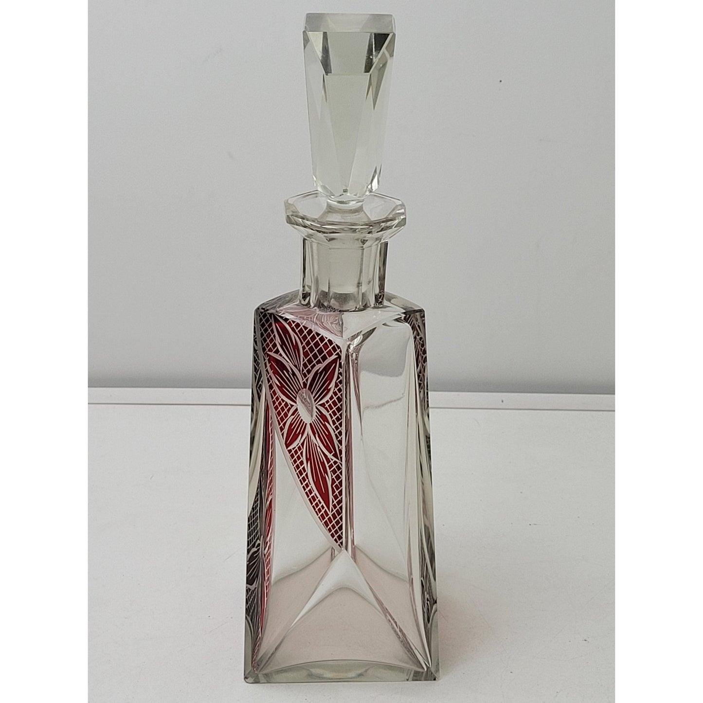 1920s-30s Art Deco Cubist Enamel Liquor Decanter & 6 Glasses Set by Karl Palda